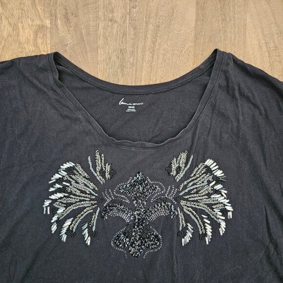 Lane Bryant Top Womens 26/28 Black Side Ruched - Picture 3 of 4